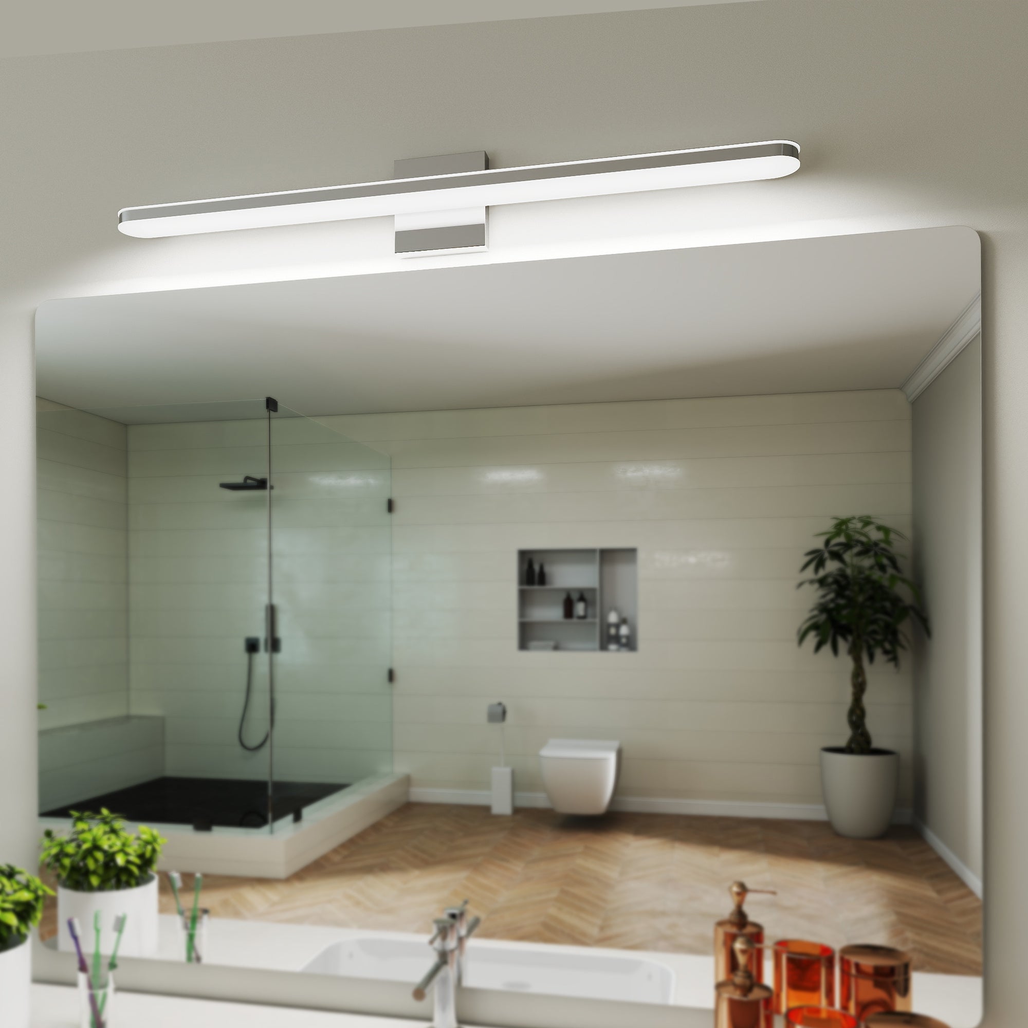 Modern LED Vanity Lights For Bathroom 32IN 16W Daylight White Chrome Light Fixtures Bathroom Lights Over Mirror Vanity Lighting Fixtures Vanity Light