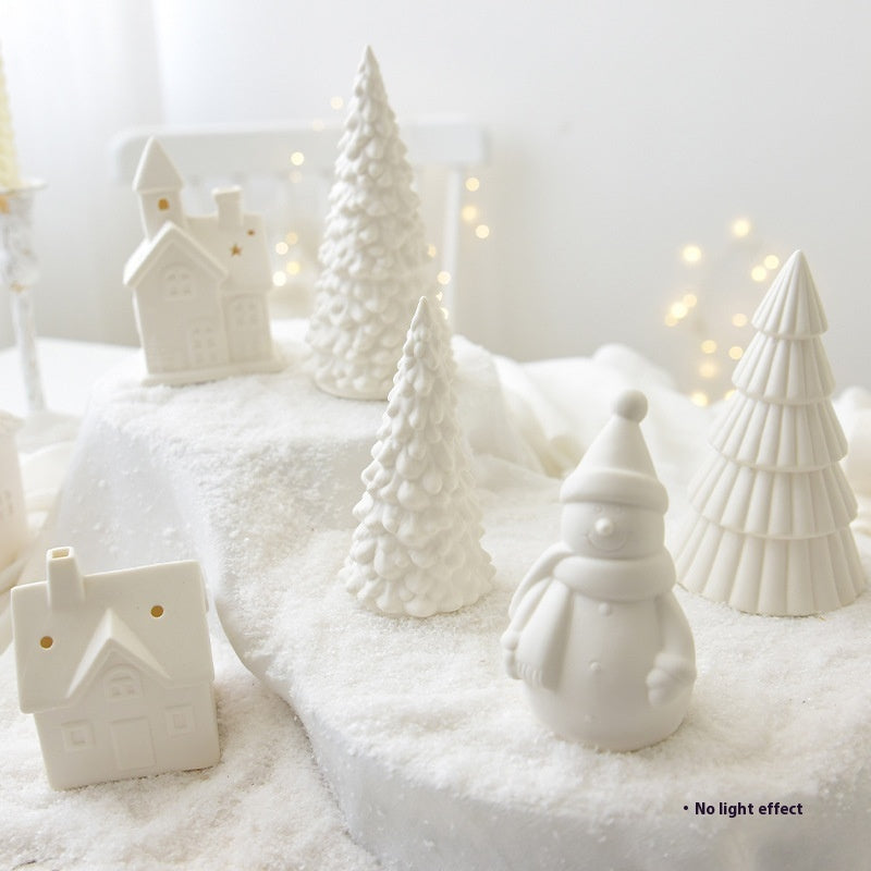 Ceramic Christmas Tree Desktop Decoration Luminous Christmas Small House Christmas Snowman - Olympus