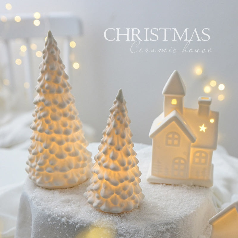Ceramic Christmas Tree Desktop Decoration Luminous Christmas Small House Christmas Snowman - Olympus