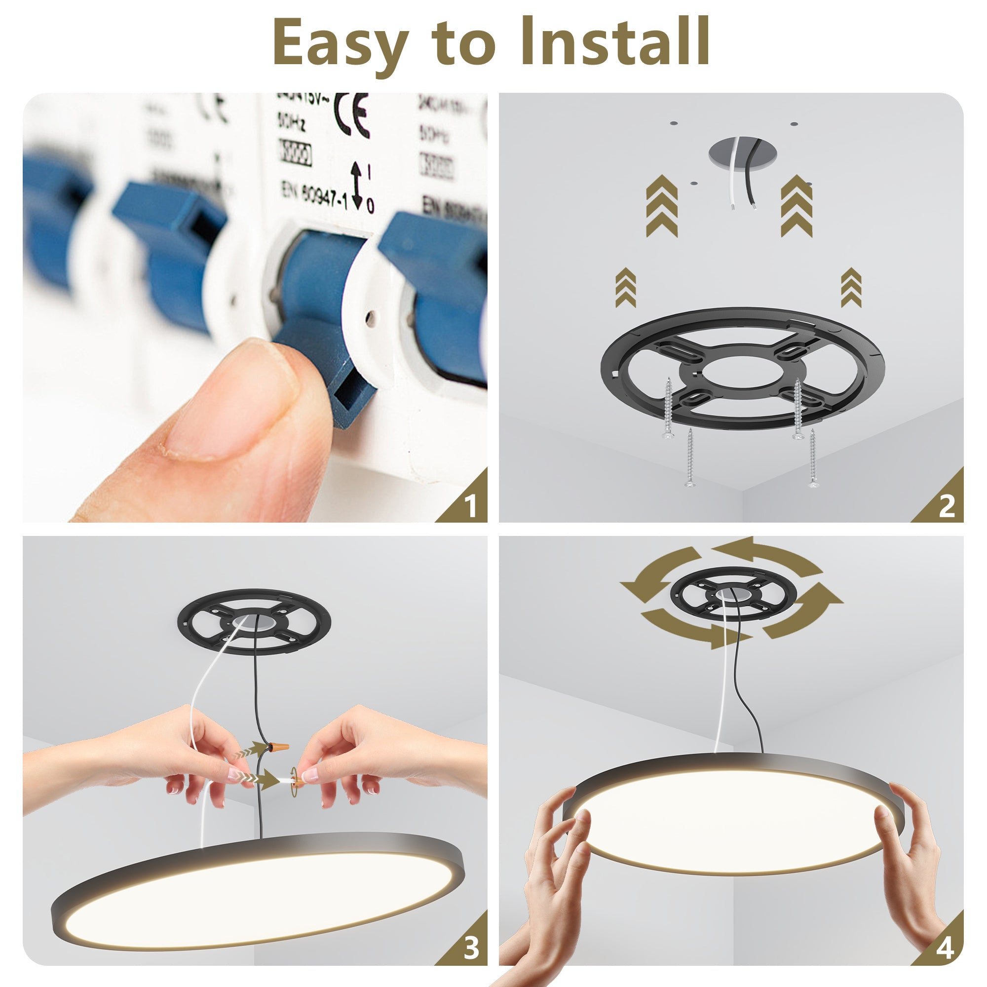 4 PACK Flush Mount LED Ceiling Light Fixture Black, 16Inch 32Watt, Dimmable & 5 Color Selectable Ceiling Lamp 3520LM Low Profile Ceiling Light For Kitchen Bedroom Hallway Porch