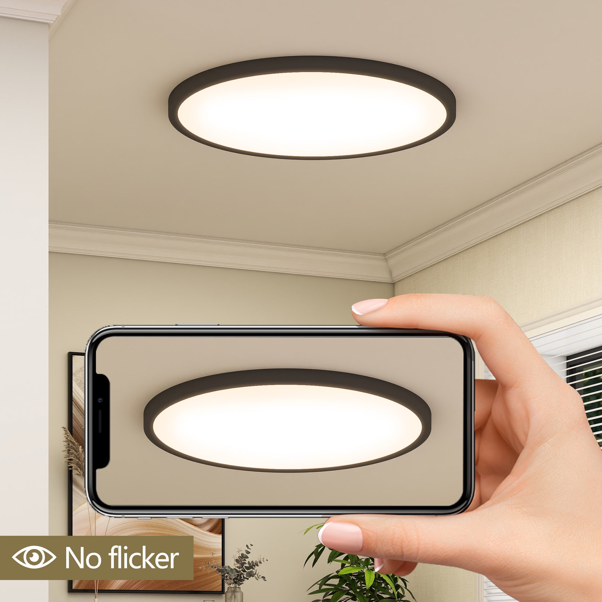 4 PACK Flush Mount LED Ceiling Light Fixture Black, 16Inch 32Watt, Dimmable & 5 Color Selectable Ceiling Lamp 3520LM Low Profile Ceiling Light For Kitchen Bedroom Hallway Porch