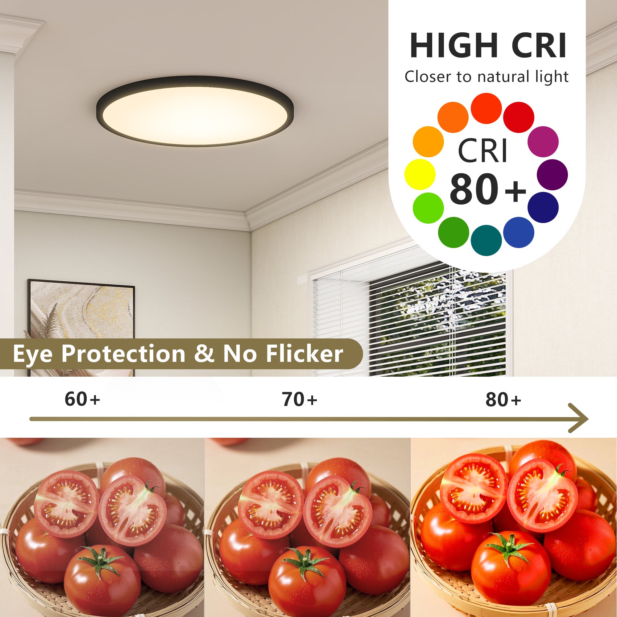 4 PACK Flush Mount LED Ceiling Light Fixture Black, 16Inch 32Watt, Dimmable & 5 Color Selectable Ceiling Lamp 3520LM Low Profile Ceiling Light For Kitchen Bedroom Hallway Porch